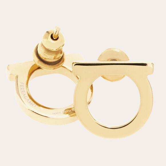 Salvatore Ferragamo Iconic Gold Gancini Earrings Small MINT - Picture 2 of 9